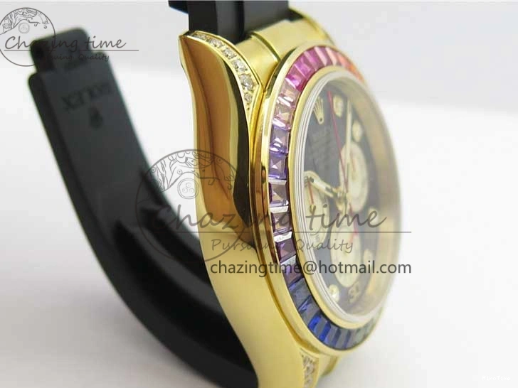 MiroTime 0124 Daytona 116589RBOW YG Rainbow Crystal BLF Best Edition Black Dial on Rubber Strap A EasyMatch 3238